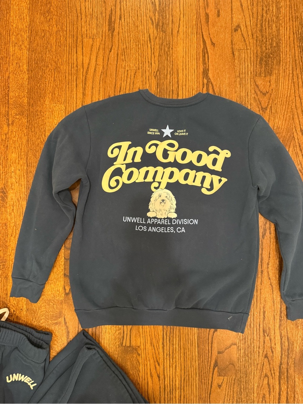 Unwell Apparel 'In Good Company' Navy Crewneck Sweatshirt - Yellow Graphic